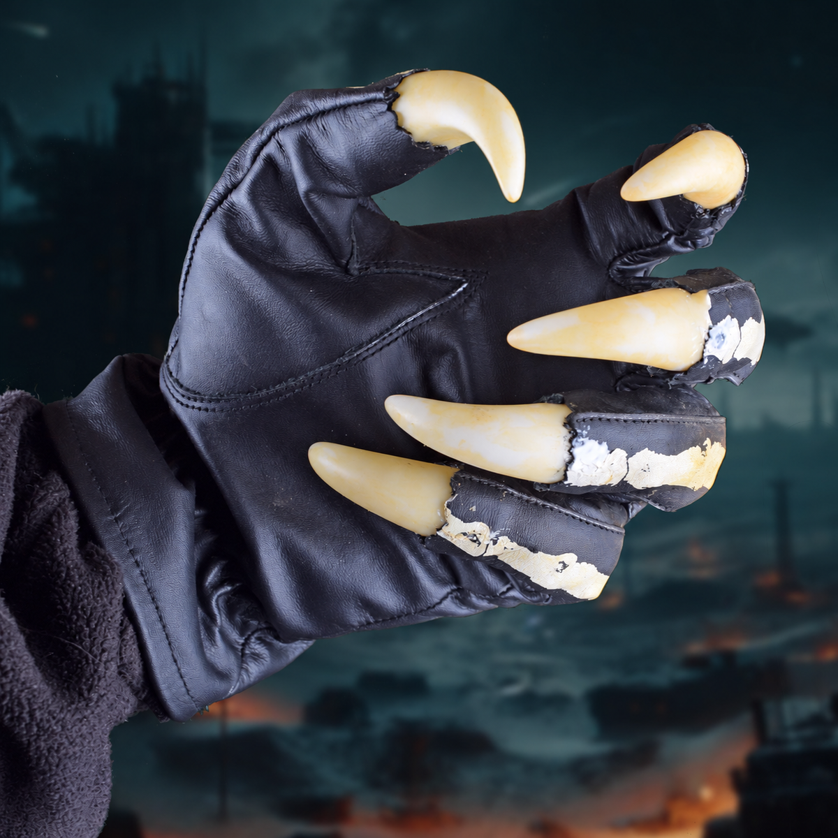 Horror-Skelett-Handschuh – Handfläche und gebogene PVC-Krallen im Detail